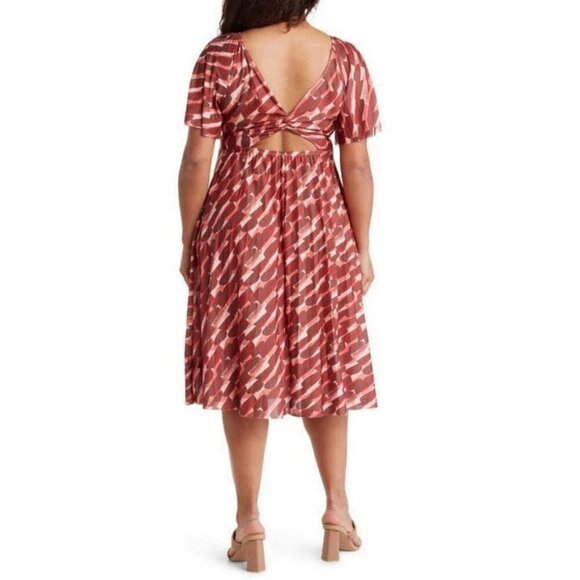 ASOS Design Curve Pleated Twist Back Cap Sleeve Midi Dress Abstract Print 20 NWT - Picture 6 of 16